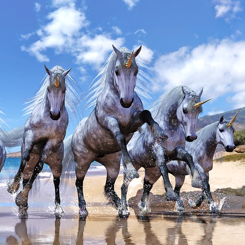 Illustrate a realistic herd of unicorns! Illustration or graphics contest