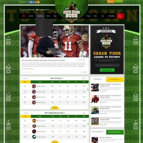 Fantasy football website Web page design contest