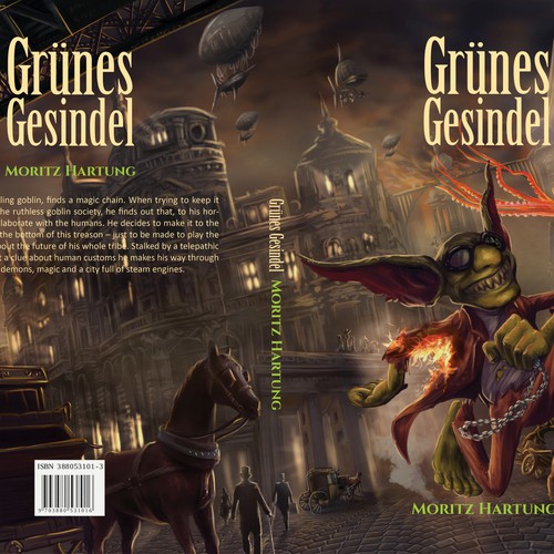 Book cover: Fantasy novel (humour, magic, steampunk) set in victorian Berlin Design by metatron studio
