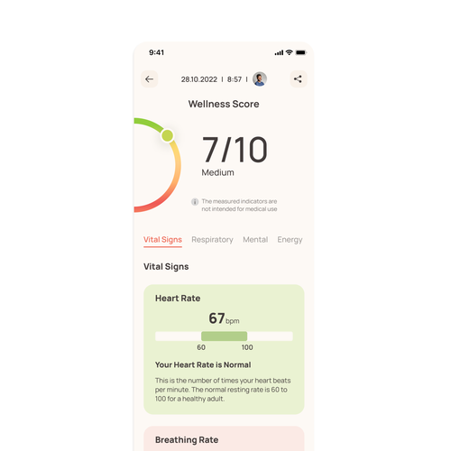 Wellness "vital signs" app - redesign Design by just.kate