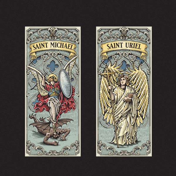 Serie of labels for Mystic Pines Candle Co.