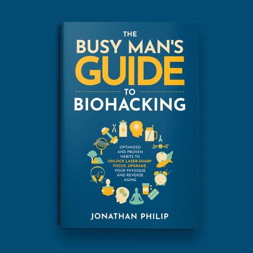Exciting and unique book cover for mind, body, spirit and health optimization that appeals to men Design by fingerplus