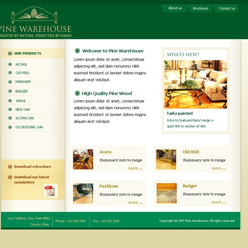 Design of website front page for a furniture website. Design by eastrosesun
