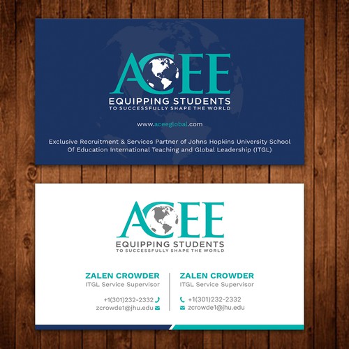 ACEE's new business card to show the partnership with JHU ITGL program Design von ™SF_Design™