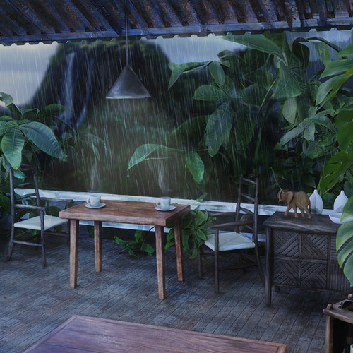 Tropical coffee shop with tin roof Design by Aleksandra Repka