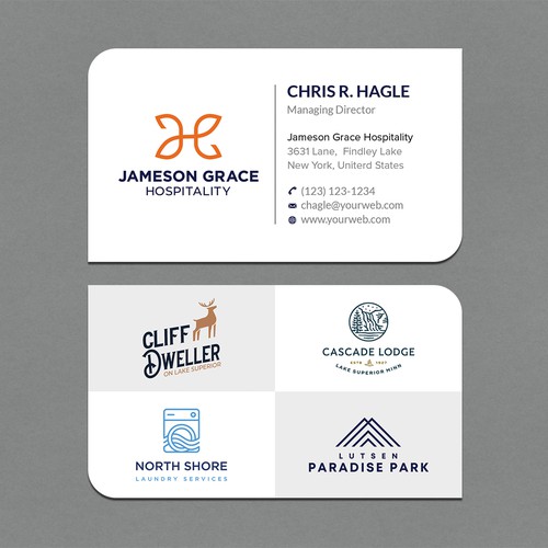 Create a modern and clean business card for a parent company with 4 subsidiaries Design by CurveSky™ ☑️