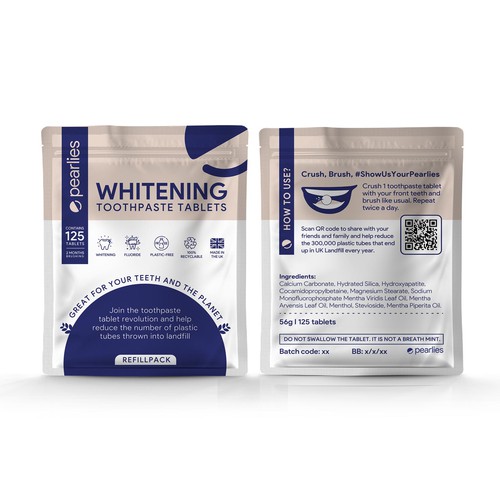 Design an attractive refill pack for a trendy new toothpaste tablet brand Design by RK Studio Design