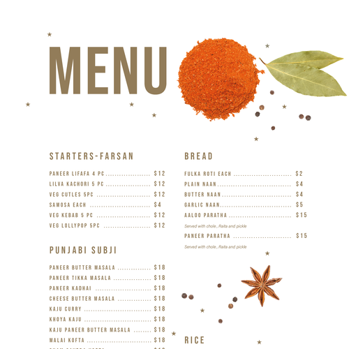 Indian Restaurant Menu Design Design by wildhare