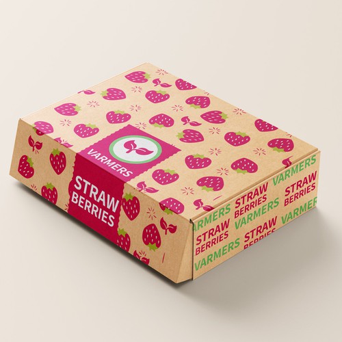 A box of strawberries! Varmers Strawberries Productlabel Diseño de Budour A.