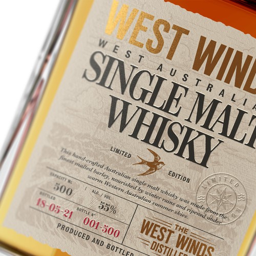 Premium Bottle Label for 12 Year Old Single Malt Bourbon Cask Whisky Design by Saverio Wongher ™