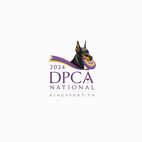 BRIGHTLY COLORED ELEGANT LOGO THAT INCLUDES A DOBERMAN WITH A WINNING ROSETTE Design by Nglray