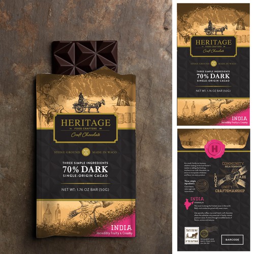 High-End Craft Chocolate Packaging that Creates a Sense of Heritage and Community Diseño de AON