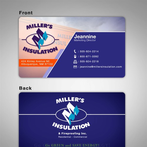 Business card design for Miller's Insulation Réalisé par jayzmax