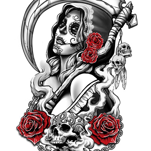 Sugar skull grim reaper tattoo, Tattoo contest