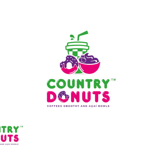 We need a modern exciting logo to encompasses our Name Country Donuts Coffee smoothy bowls Design by M.G. designs