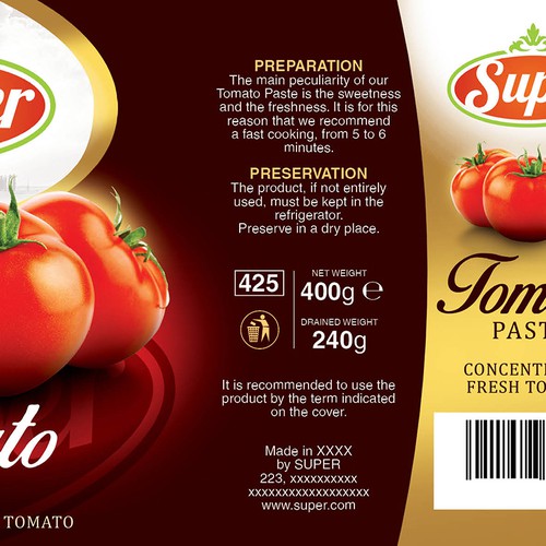 We need a new label for our tomato paste "SUPER" | Product label contest