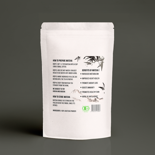 Product Label Design for an Organic Matcha Green Tea Company (further work will be needed) Design by Cenexors