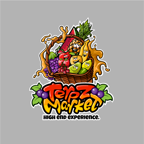 Design a fruit basket logo with faces on high terpene fruits for a cannabis company. Design by Antonius Agung