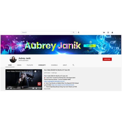 Banner Image for a Personal Finance/Business YouTube Channel Réalisé par `Alexandra