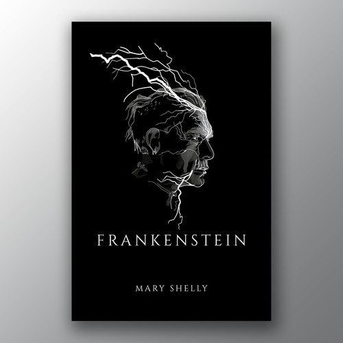 Design a book cover for an unique edition of Frankenstein, fully printed on black paper Design by Brandkore™