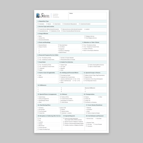 Funeral Service Form