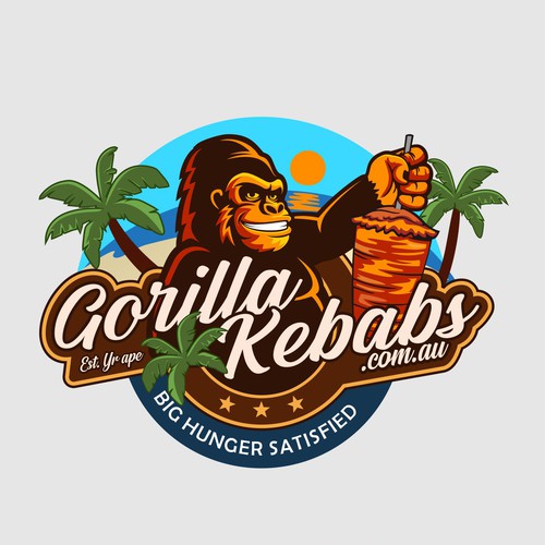 Design a hipster cartoon/restaurant fast food style logo for Gorilla Kebabs. Design by eugen ed