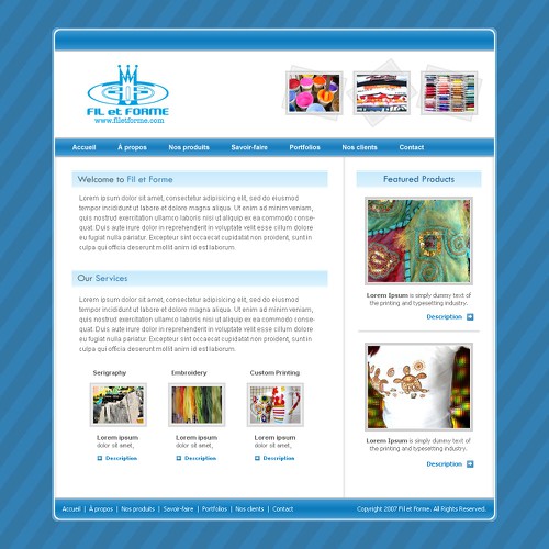 Website template for silk screen printing, embroidery, etc. Web page