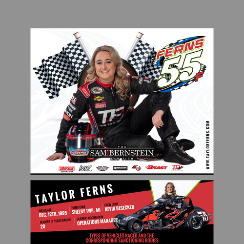 Racecar Driver "Hero Card" Design to appeal to fans Design by Bennah