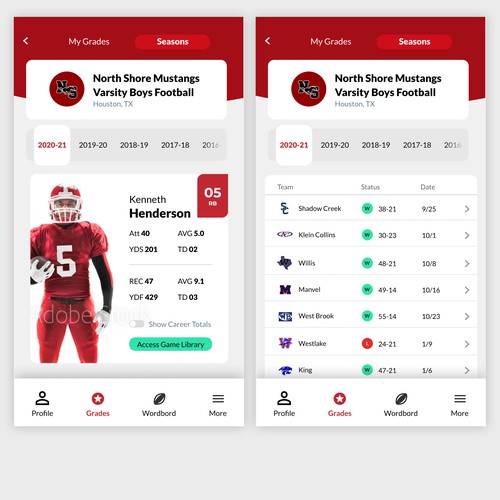 "Tech savvy APP for American football high school players to see game grades after games!" Design by StudioQ