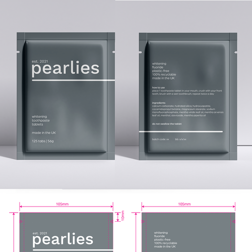 Design an attractive refill pack for a trendy new toothpaste tablet brand Design by nicolesaulsdesigns