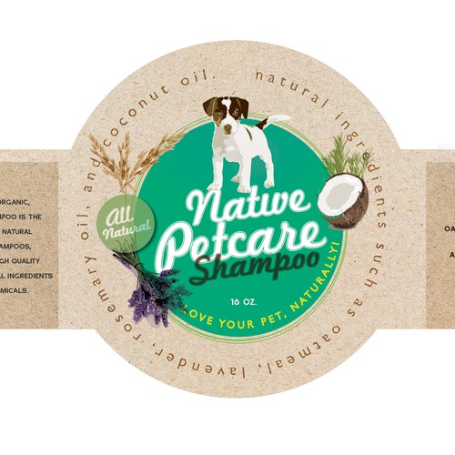 Create a clean, label for Native Petcare, an all-natural dog shampoo! Design by GMarie78