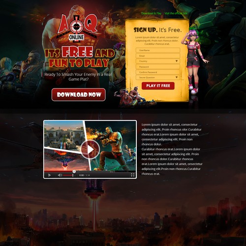 Landing page for an online game (Guarenteed) Design by HSwebmasters