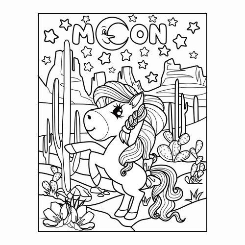 Cute Kids Coloring Book Cartoon Ponies, French Bulldogs, and one Horse Design réalisé par » GALAXY @rt ® «