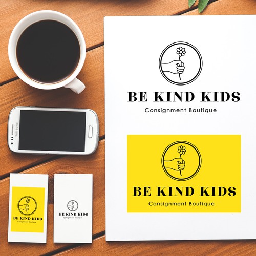 Be Kind!  Upscale, hip kids clothing store encouraging positivity Design by Jemcalija