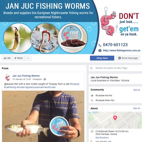 Facebook cover page for fishing bait worm company, Facebook cover contest