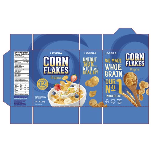 Premium cereal breakfast packaging (Corn Flakes) Design by Gustavo RV