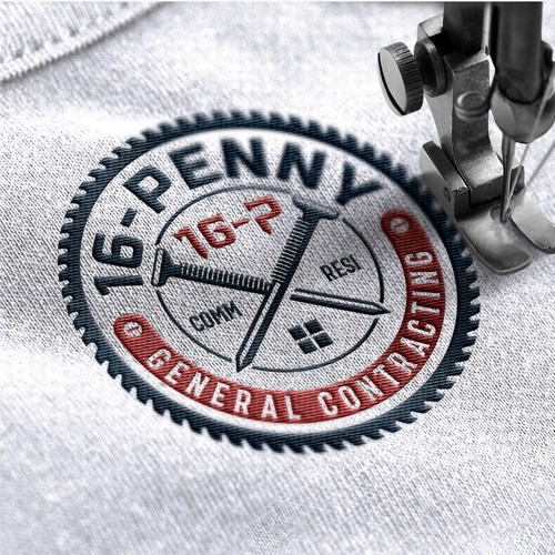 "16-Penny" Vintage Badge-Style Construction Logo Design by AlarArtStudio™
