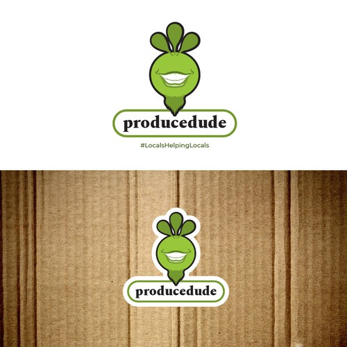 Local produce box logo. Featuring husbands large chin beard and veggies intertwined.  Brand Packaging box. Design by designat1892