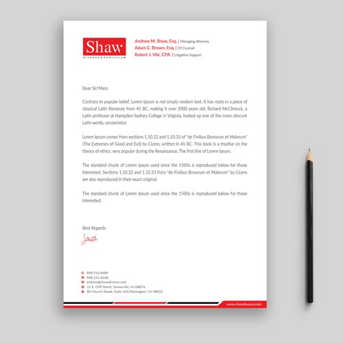 Letterhead for Divorce & Family Law Firm; Modern, Conservative Design Design by Rifat Sarkar