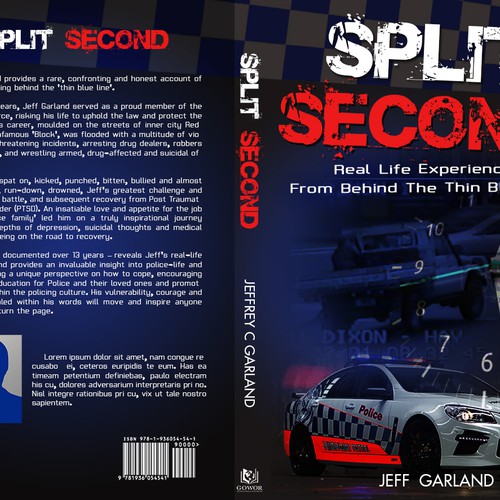 Creating an impactful cover design for my first book - 'Split Second' about my policing experiences Design by Dandia