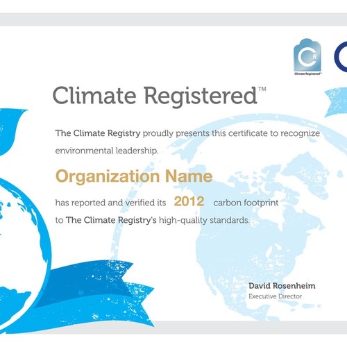 Create a certificate of achievement for The Climate Registry デザイン by Queency