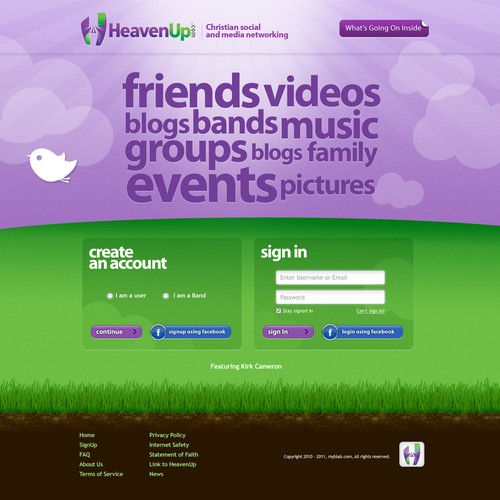 HeavenUp.com - Main Home Page ONLY! - Christian social and media networking site.  Clean and simple!    Design por VictoriaFer
