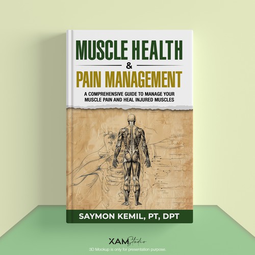 Book cover with a drawing images of the human anatomy combining muscles and bone structure. Design by XAM76