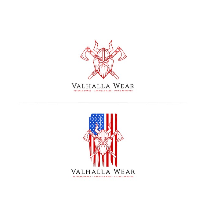 Create a badass viking themed logo for veteran owned clothing company "Valhalla Wear" Logo