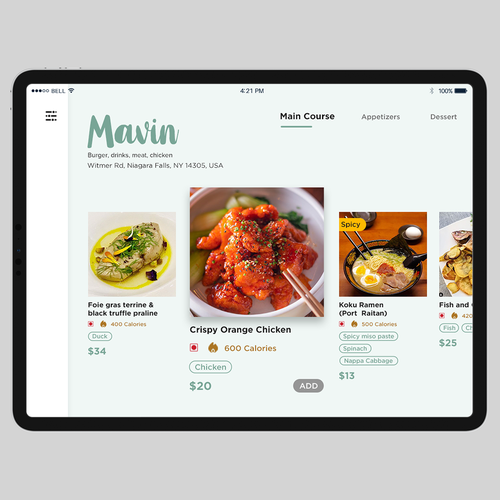 DIGITAL MENU FOR RESTAURANTS (IPAD FORMAT FOR RESTAURANT PATRONS) Diseño de MercClass