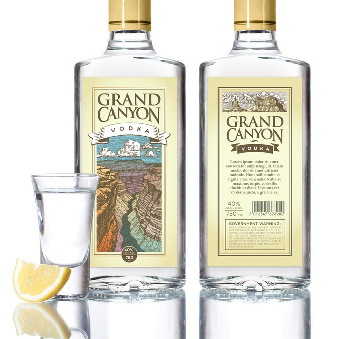 Create a striking vodka label capturing the Grand Canyon Product