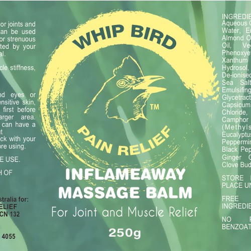 Create the next product label for Whipbird Pain Relief Pty Ltd Design by epokope