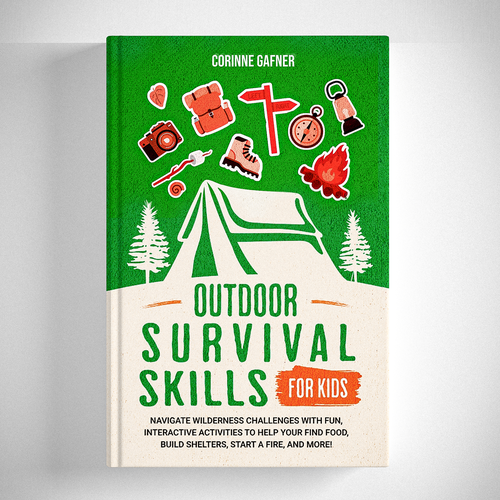 I am looking for a fun and inviting cover for my book on Outdoor survival skills for kids. Design by David Flowers