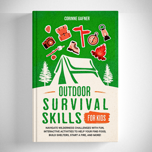 I am looking for a fun and inviting cover for my book on Outdoor survival skills for kids. Design réalisé par David Flowers