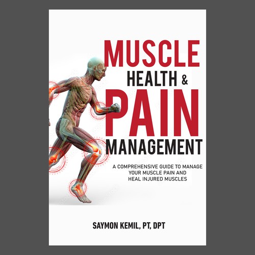 Book cover with a drawing images of the human anatomy combining muscles and bone structure. Design by Inspiremind